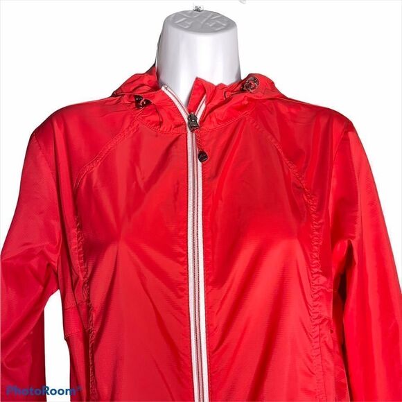 Eddie Bauer red orange windbreaker coat jacket small hood hooded front zip EUC - Picture 4 of 16